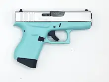 Glock 43 USA 9mm Luger Subcompact Pistol - Robins Egg Blue Cerakote, Shimmering Aluminum, 6+1 Rounds - ACG-00815