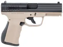 FMK 9C1 G2 9MM Luger Pistol with 4" Barrel, 10 Rounds, Flat Dark Earth Frame, Black Carbon Steel Slide, Interchangeable Backstraps, and Picatinny Rail