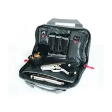 G.P.S. Quad Pistol Range Bag Case with Visual ID Storage, Lockable Zippers, Side Pockets & Ammo Dump Cup - Black (GPS-1310PC)