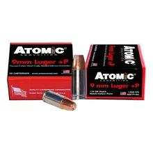 Atomic 9mm Luger +P Ammunition, 124 Grain Bonded Match Hollow Point, Box of 20 Rounds