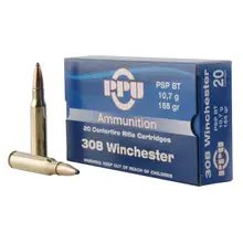 Prvi Partizan PPU .308 Winchester 165 Grain Pointed Soft Point Boat Tail Ammunition, 20 Rounds, 2675 FPS