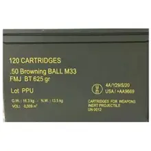 PPU RangeMaster .50 BMG 625 GR Full Metal Jacket Ammunition - 120 Rounds in Metal Can